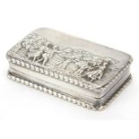 Joseph Gloster Ltd, Georgian design snuff box with gilt interior, the hinged lid embossed with