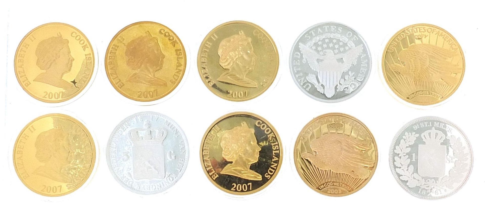 Ten commemorative coins depicting American eagle, Queen Elizabeth II and others - Image 4 of 4