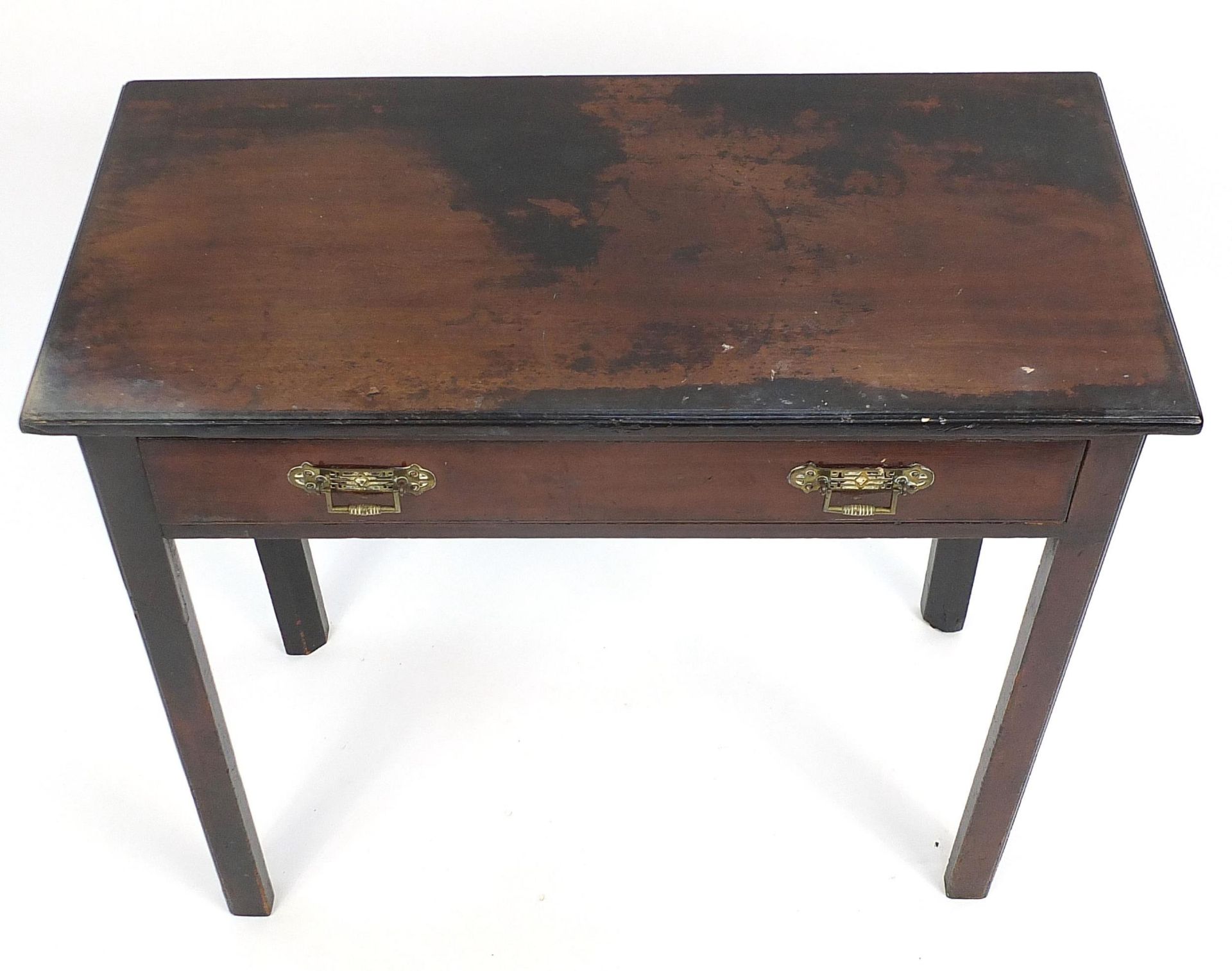 Mahogany side table with frieze drawer and brass handles, 71cm H x 82cm W x 40cm D - Image 3 of 4