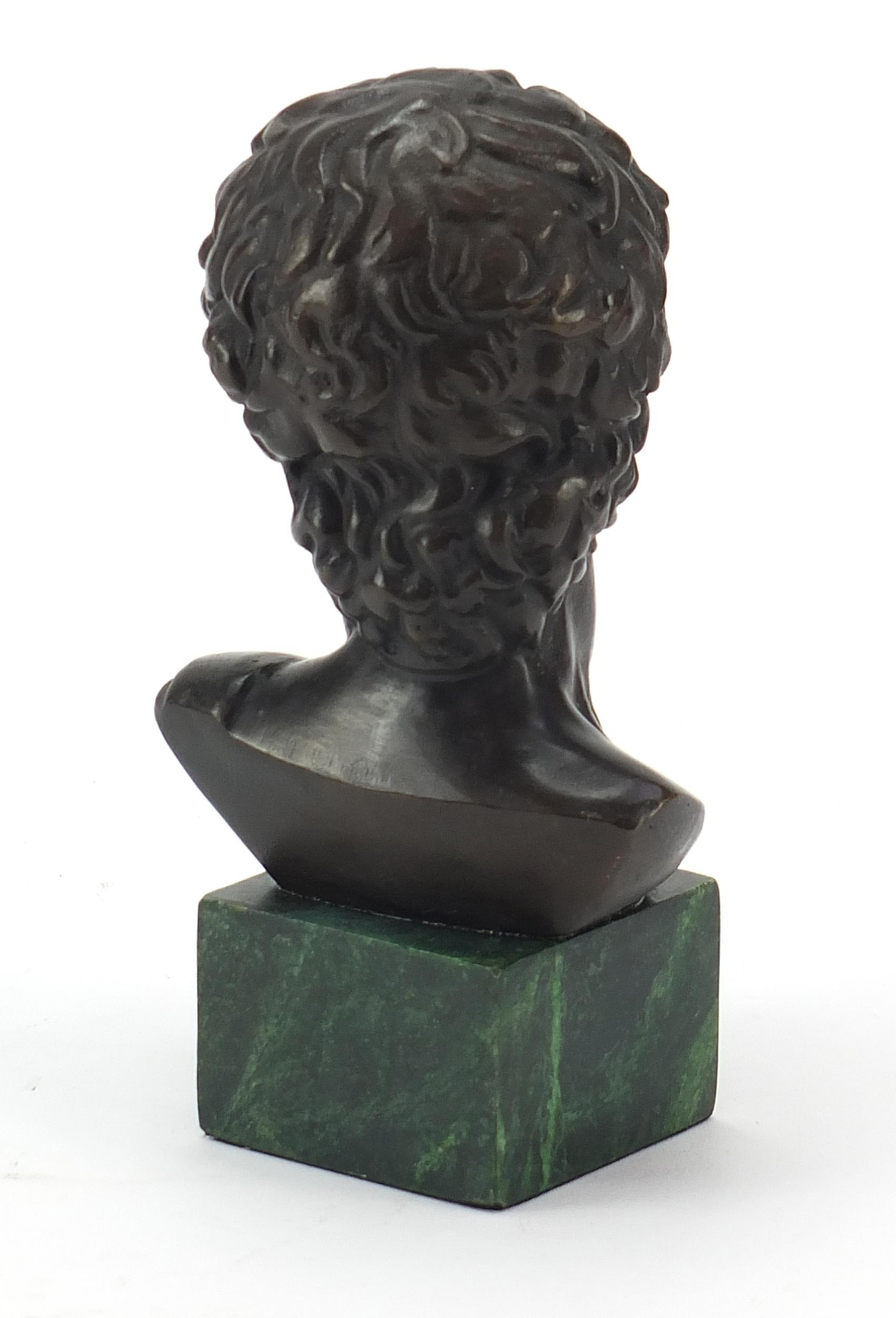 Patinated bronze bust of David raised on a green marbleised base, 17cm high - Image 2 of 3
