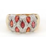 9ct gold fire opal cluster ring, size S, 6.3g