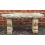 Stoneware garden bench with naturalistic top, 43cm high x 98cm wide