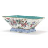 Chinese porcelain planter hand painted in the famille rose palette with warriors, red character mark