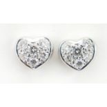 Tiffany & Co, pair of 18ct white gold diamond love heart stud earrings, 8.5mm wide, 2.5g