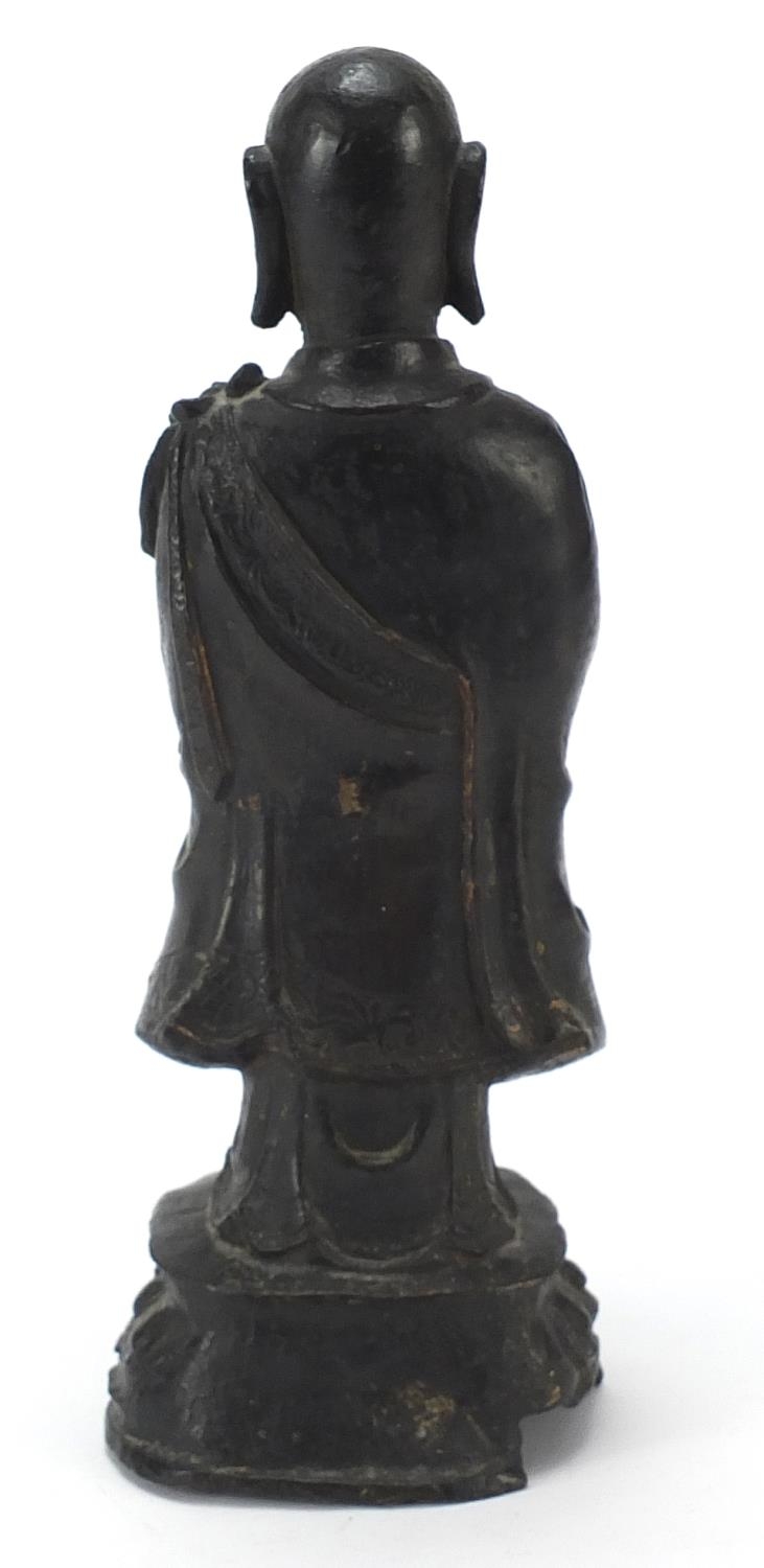 Chinese patinated bronze figure of a standing monk, 24.5cm high - Image 4 of 7