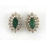 Pair of 9ct gold emerald and diamond stud earrings, 1cm high, 1.7g