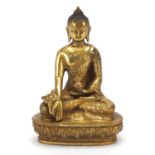 Chino Tibetan gilt bronze figure of seated buddha, 13cm high