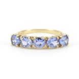 9ct gold tanzanite five stone ring, size M, 2.2g