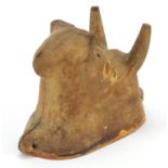 19th century pottery two piece ram mould, 18cm in length