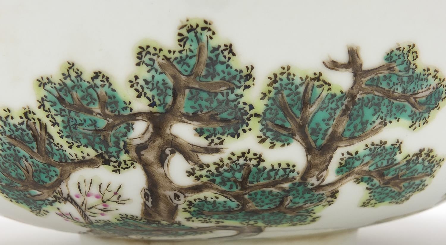 Chinese porcelain famille rose bowl with goats, red six figure character marks to the base, 22cm - Image 4 of 10