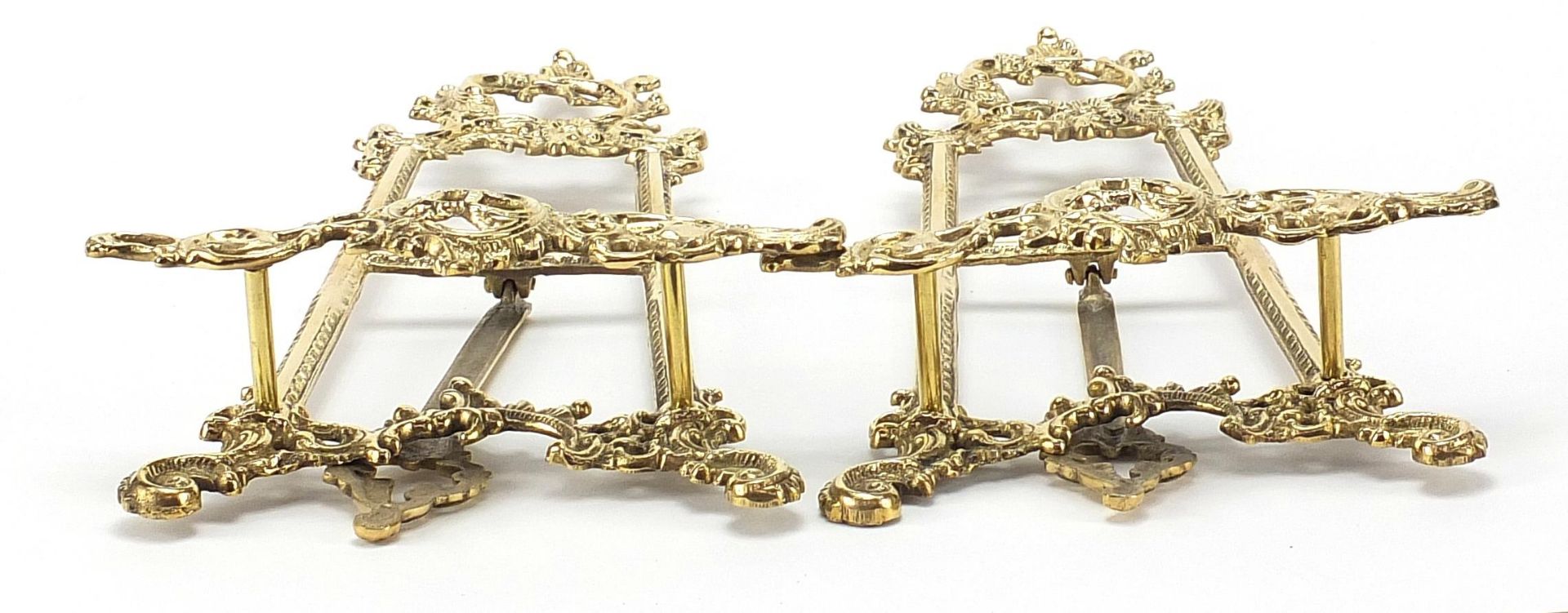 Pair of Rococo style brass easel stands, 38cm high - Image 4 of 4