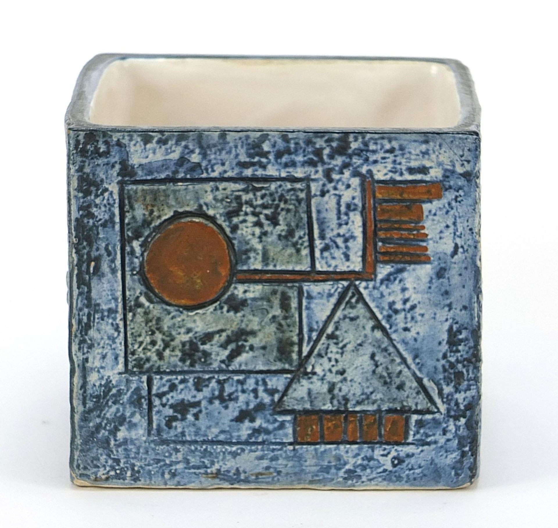 Troika St Ives Pottery marmalade pot hand painted and incised with an abstract design, 8cm high x - Image 2 of 5