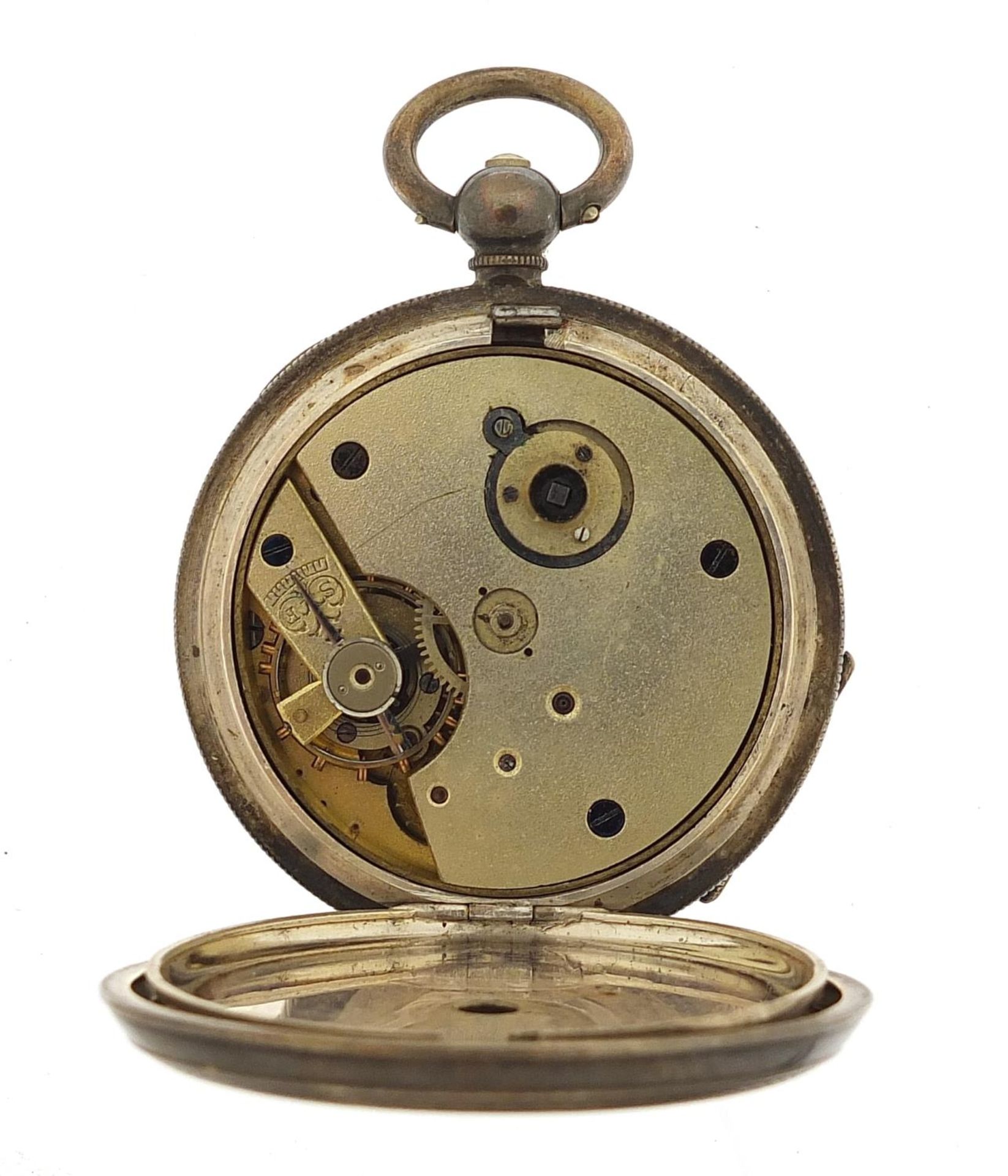 H E Peck, gentlemen's silver open face pocket watch with enamel dial, 50mm in diameter - Bild 3 aus 4