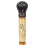 Chinese bone walking stick carved with figures, 87cm in length