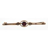 9ct gold garnet and seed pearl bar brooch, 5cm wide, 2.3g