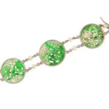 Platinum, Chinese carved green jade and pearl bracelet, 16cm in length, 8.1g