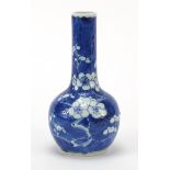 Chinese blue and white porcelain bottle vase hand painted with prunus flowers, four figure character