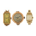 Three ladies 9ct gold wristwatches including one Art Deco and Movado
