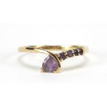 9ct gold amethyst ring, size V, 2.2g