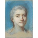 Portrait of a female, antique pastel on card/canvas, monogrammed A D, framed, 33.5cm 25.5cm