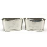 Pair of silver plated ice buckets with Napoleon Bonaparte and Lily Bollinger mottos, each 15.5cm H x