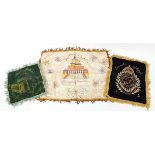 Three vintage silk wall hangings, souvenirs of Palestine and a souvenir of Egypt with The Royal
