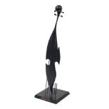 Modernist Symphons violin iron sculpture with unengraved brass plaque, 66.5cm high