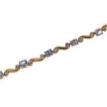 9ct gold iolite and diamond bracelet, 18cm in length, 7.6g