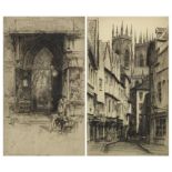 Two pencil signed etchings by Reginald Green and Hedley Fitton, each with details verso, mounted,
