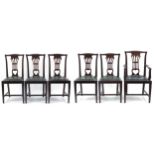 James Shoolbred & Co, set of six mahogany dining chairs with black leatherette drop in seats,