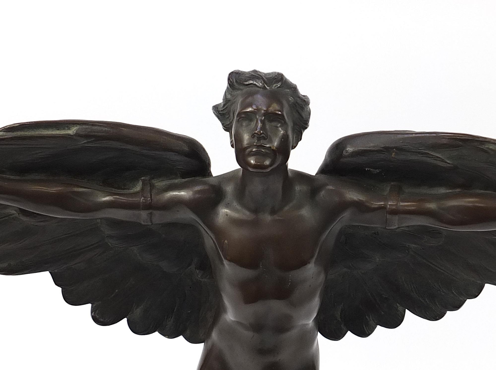 Victor Heinrich Seifert, large patinated bronze figure of a winged nude man, Icarus, raised on a - Image 2 of 7