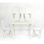 Shabby chic painted wood folding table and four chairs with Hotel St Tropez decoration, the table