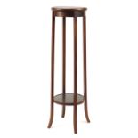 Circular inlaid mahogany plant stand with under tier, 98cm high x 29.5cm in diameter