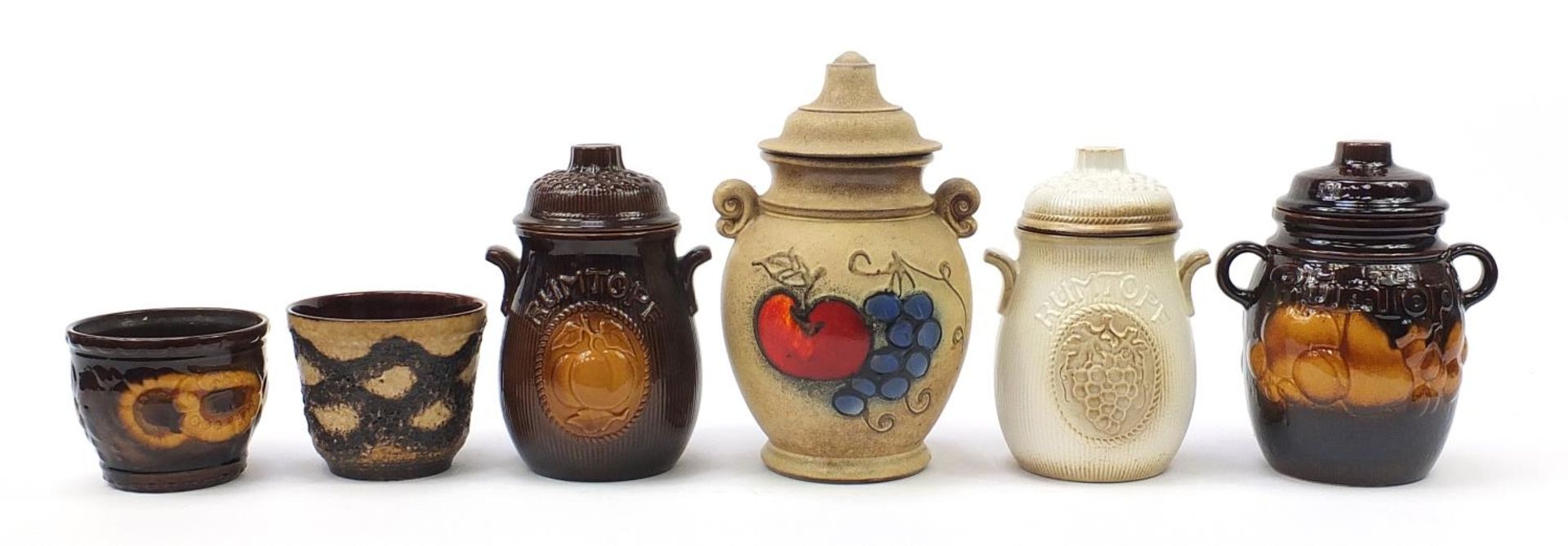 West German pottery to include four rumtopfs, one boxed and two planters, the largest 38cm high - Image 2 of 9