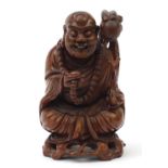 Chinese root carving of an elder with staff, 39cm high