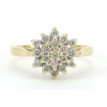 18ct gold diamond three tier cluster ring, marked 0.50, size K, 3.6g