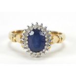 9ct gold blue sapphire and diamond ring, size P, 3.6g