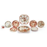 Japanese Kutani porcelain including plates and saucers hand painted with figures and flowers, the