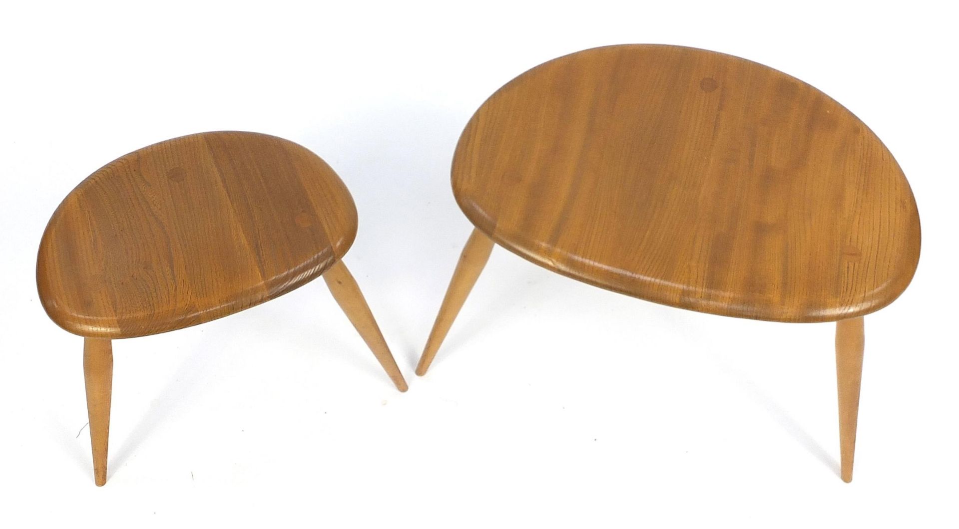 Two vintage Ercol light elm pebble occasional tables, the largest 36cm H x 49cm W x 34D - Image 3 of 5