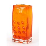 Geoffrey Baxter for Whitefriars, mobile phone glass vase in tangerine, 16.5cm high