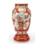 Large Japanese Kutani vase hand painted with flowers, marks to the base, 33cm high
