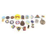 Collection of badges including Corgi Model Club, Butlins Committee Member, KTM and BBC Society