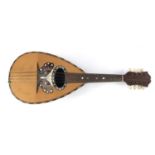 Italian inlaid rosewood melon shaped mandolin with case, 61cm in length