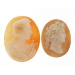 Two cameo maiden head panels, the largest 4cm high