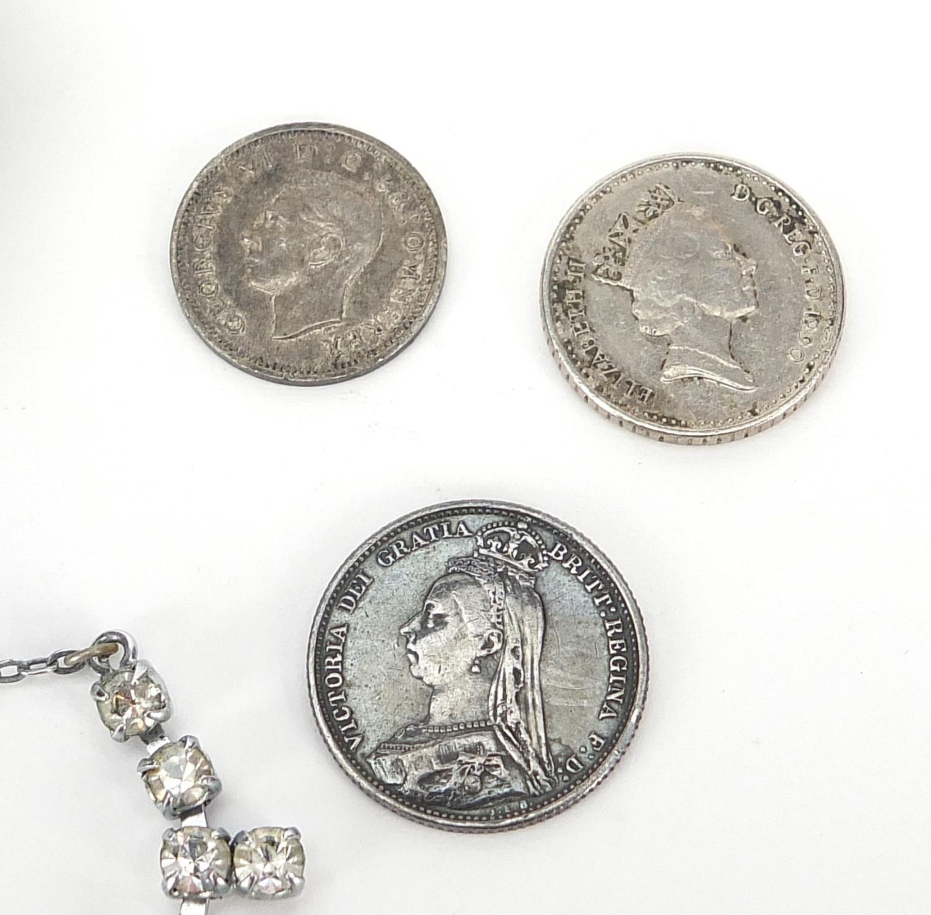 Objects including Indian unmarked silver salt, silver and agate brooch and antique coins - Image 3 of 4