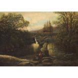 A E Davis - Pont Y Pair, Bettwys-Y-Coed, 19th century Welsh oil on canvas, applied plaque to the
