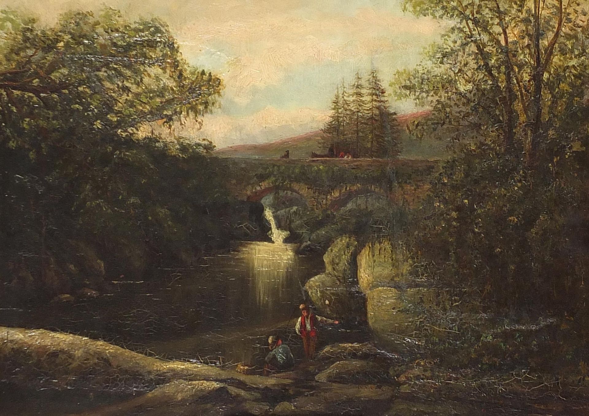 A E Davis - Pont Y Pair, Bettwys-Y-Coed, 19th century Welsh oil on canvas, applied plaque to the