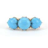Unmarked gold turquoise three stone ring, size L, 3.1g