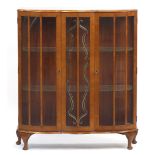 Walnut glazed display cabinet with two adjustable shelves, 117cm H x 99cm W x 32cm D