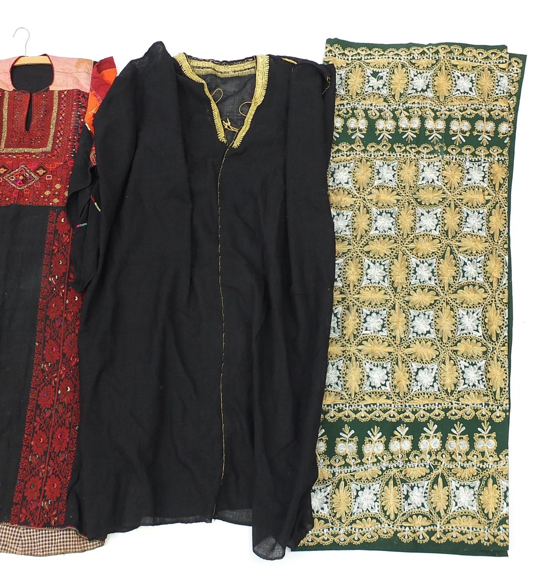 Indian clothing including two robes and a gown with label together with an embroidered throw - Image 3 of 5